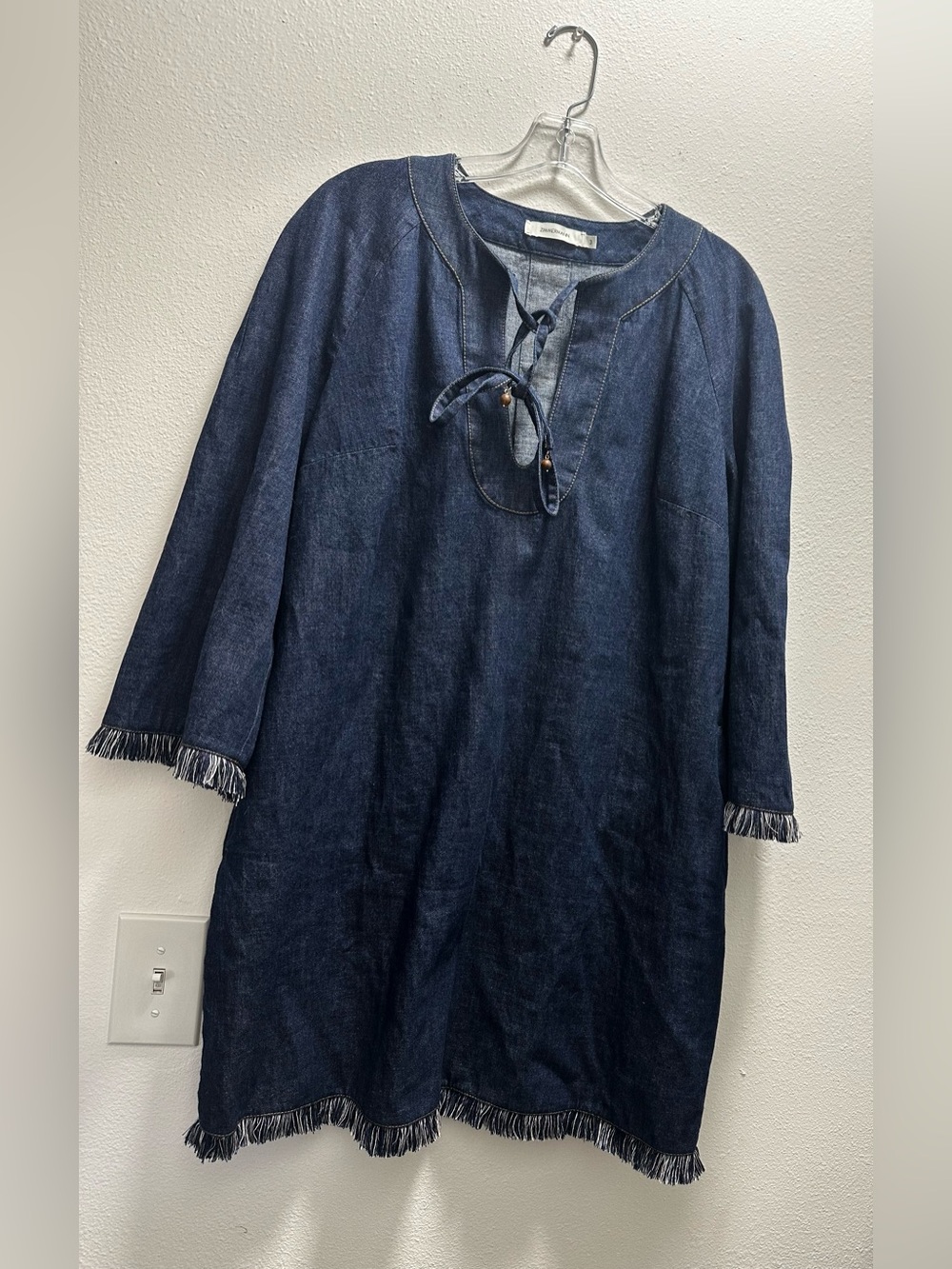 ZIMMERMANN Rhiannon tie-detailed frayed denim mini dress